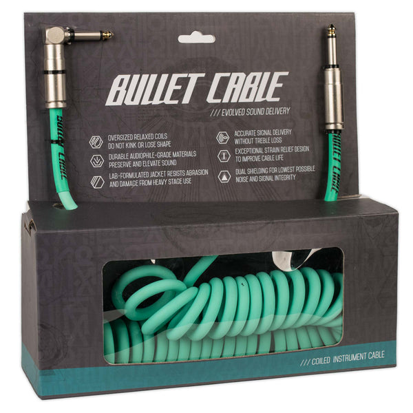 BULLET CABLE 15' COIL CABLE SEAFOAM STRAIGHT/90 CONNECTORS Stang Guitars