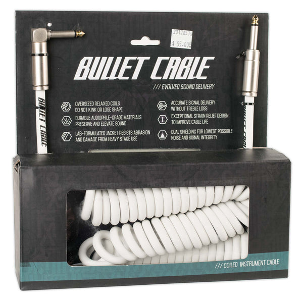 BULLET CABLE 15 COIL CABLE WHITE STRAIGHT/90 CONNECTORS Stang Guitars