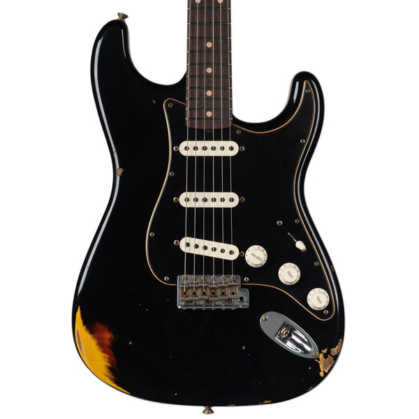 USED FENDER CUSTOM SHOP LIMITED EDITION DUAL-MAG II STRATOCASTER - AGED BLACK OVER 3-COLOUR SUNBURST WITH CASE