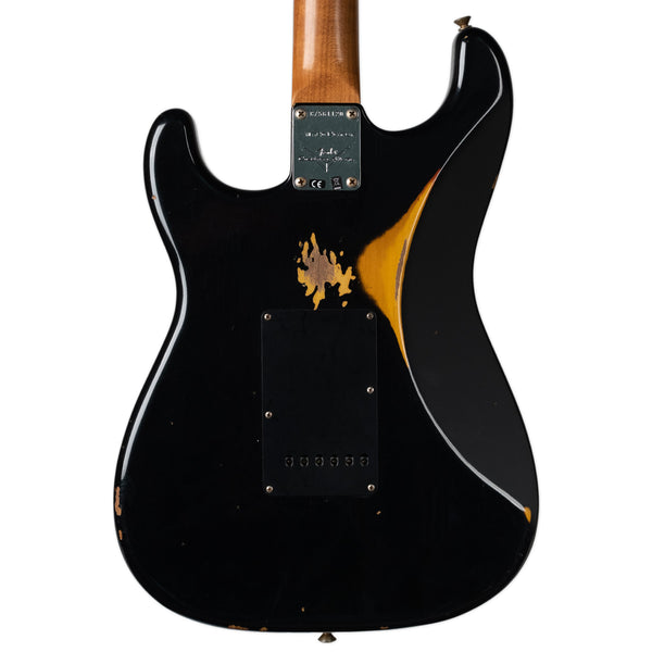 USED FENDER CUSTOM SHOP LIMITED EDITION DUAL-MAG II STRATOCASTER - AGED BLACK OVER 3-COLOUR SUNBURST WITH CASE