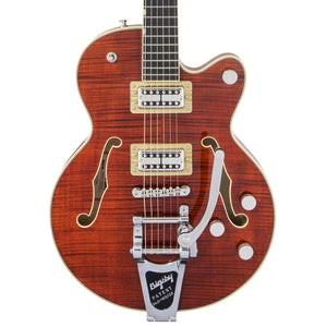GRETSCH G6659TFM PLAYERS EDITION BROADKASTER JR. CENTER BLOCK SINGLE-CUT WITH STRING-THRU BIGSBY AND FLAME MAPLE - BOURBON STAIN
