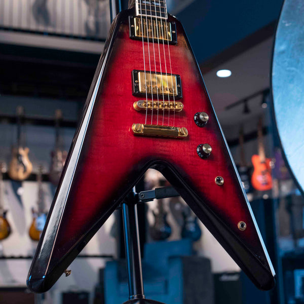 USED GIBSON GUITAR OF THE MONTH  50TH ANNIVERSARY FLYING V 2008 - BRIMSTONE BURST WITH CASE