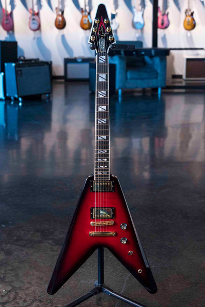USED GIBSON GUITAR OF THE MONTH  50TH ANNIVERSARY FLYING V 2008 - BRIMSTONE BURST WITH CASE