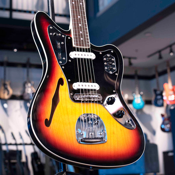 USED FENDER JAGUAR THINLINE MIJ FSR - SUNBURST WITH CASE AND MASTERY BRIDGE