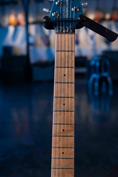 VINTAGE ERNIE BALL MUSIC MAN EDDIE VAN HALEN MODEL 1993 TRANS QUILT BLUE WITH ORIGINAL CASE