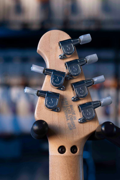 VINTAGE ERNIE BALL MUSIC MAN EDDIE VAN HALEN MODEL 1993 TRANS QUILT BLUE WITH ORIGINAL CASE