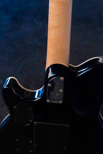 VINTAGE ERNIE BALL MUSIC MAN EDDIE VAN HALEN MODEL 1993 TRANS QUILT BLUE WITH ORIGINAL CASE