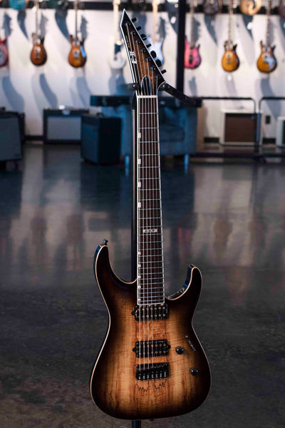 USED ESP E-II M-II 7 HT - SUNBURST WITH BARE KNUCKLE PICKUPS AND CASE