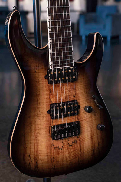 USED ESP E-II M-II 7 HT - SUNBURST WITH BARE KNUCKLE PICKUPS AND CASE