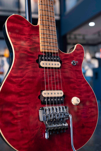 VINTAGE ERNIE BALL MUSIC MAN EDDIE VAN HALEN MODEL 1991 TRANS QUILT RED WITH ORIGINAL CASE