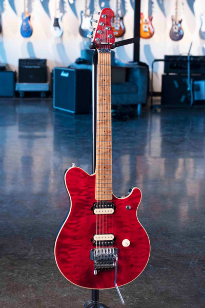 VINTAGE ERNIE BALL MUSIC MAN EDDIE VAN HALEN MODEL 1991 TRANS QUILT RED WITH ORIGINAL CASE