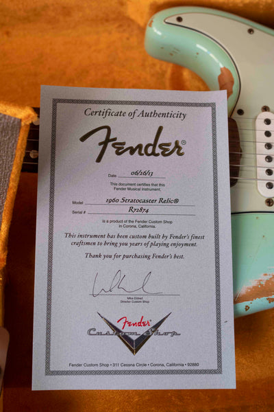 USED FENDER CUSTOM SHOP 1960 RELIC FADED SURF GREEN WITH CASE