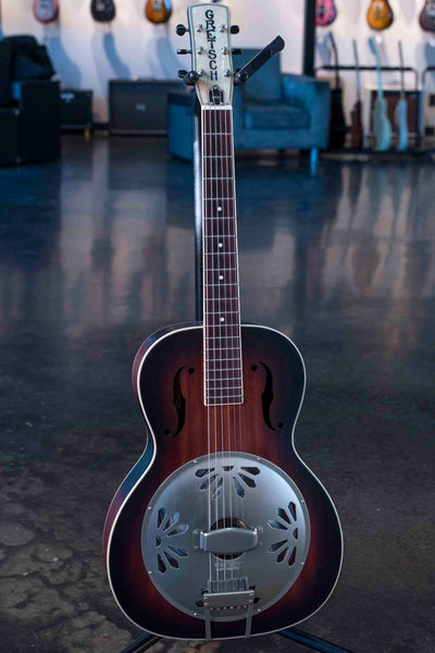 USED GRETSCH G9241 ALLIGATOR BISCUIT ROUND-NECK ACOUSTIC / ELECTRIC RESONATOR GUITAR - 2-COLOUR SUNBURST