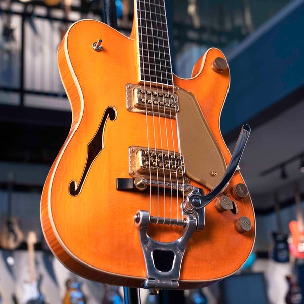 USED FENDER CUSTOM SHOP GRETSCH HYBRID ARCHTOP TELECASTER PAUL WALLER MASTERBUILD - ORANGE WITH CASE