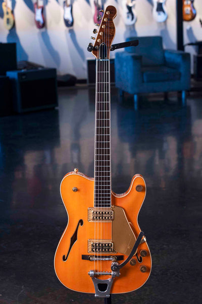 USED FENDER CUSTOM SHOP GRETSCH HYBRID ARCHTOP TELECASTER PAUL WALLER MASTERBUILD - ORANGE WITH CASE