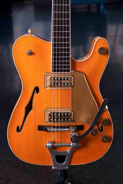 USED FENDER CUSTOM SHOP GRETSCH HYBRID ARCHTOP TELECASTER PAUL WALLER MASTERBUILD - ORANGE WITH CASE