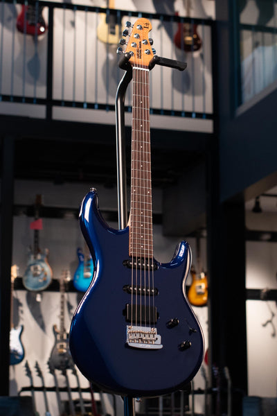 USED ERNIE BALL MUSIC MAN LUKE 4 HSS WITH MONO CASE - BUTANE BLUE