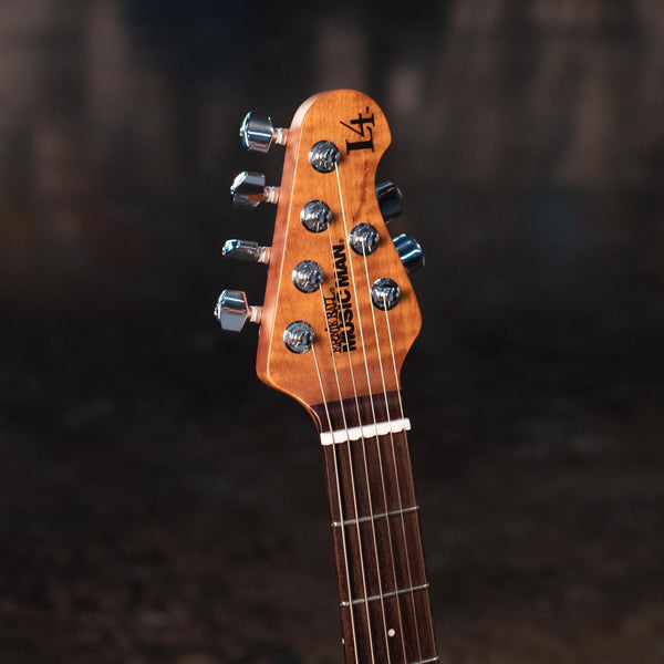 USED ERNIE BALL MUSIC MAN LUKE 4 HSS WITH MONO CASE - BUTANE BLUE