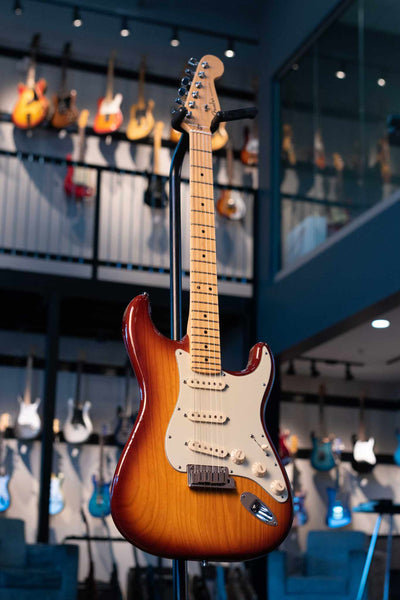 USED FENDER AMERICAN DELUXE ASH STRATOCASTER -  TOBACCO SUNBURST WITH CASE