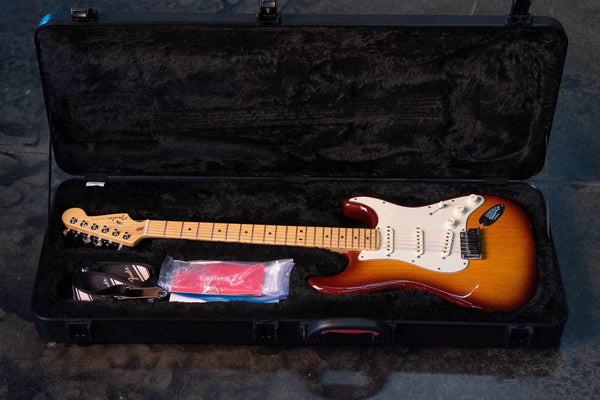 USED FENDER AMERICAN DELUXE ASH STRATOCASTER -  TOBACCO SUNBURST WITH CASE