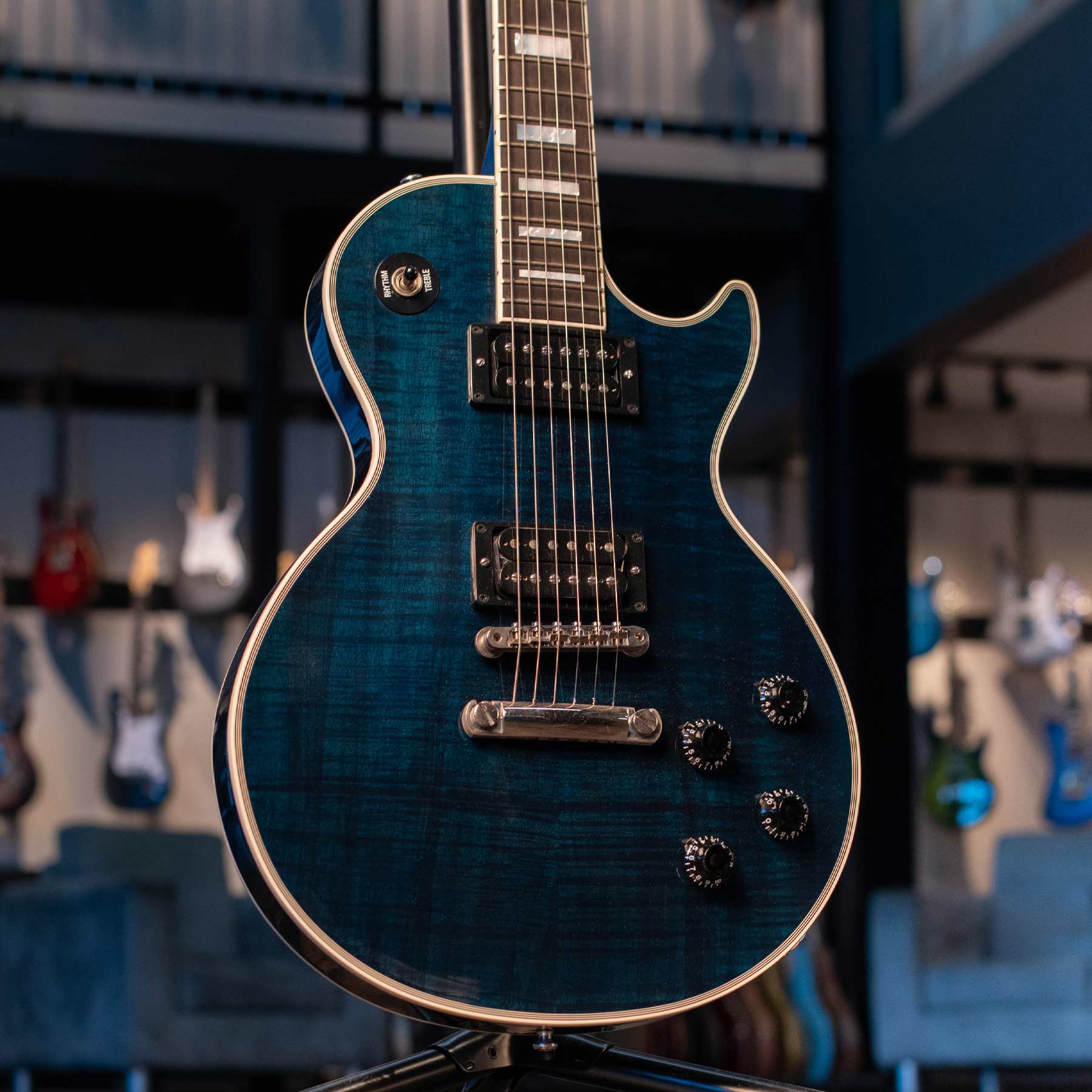 USED GIBSON CUSTOM SHOP LES PAUL CUSTOM KOA 2003 - TRANS BLUE WITH