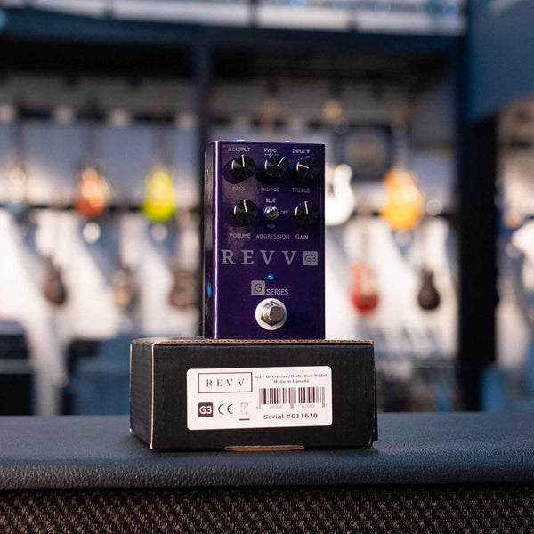 USED REVV G3 PURPLE CHANNEL OVERDRIVE/DISTORTION PEDAL WITH BOX