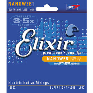 ELIXIR NANOWEB ELECTRIC GUITAR STRINGS SUPER LIGHT .009-.042