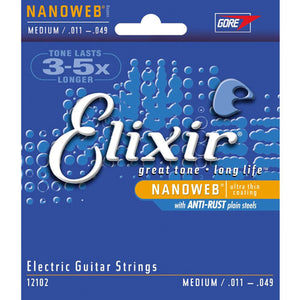 ELIXIR NANOWEB ELECTRIC GUITAR STRINGS MEDIUM .011-.049