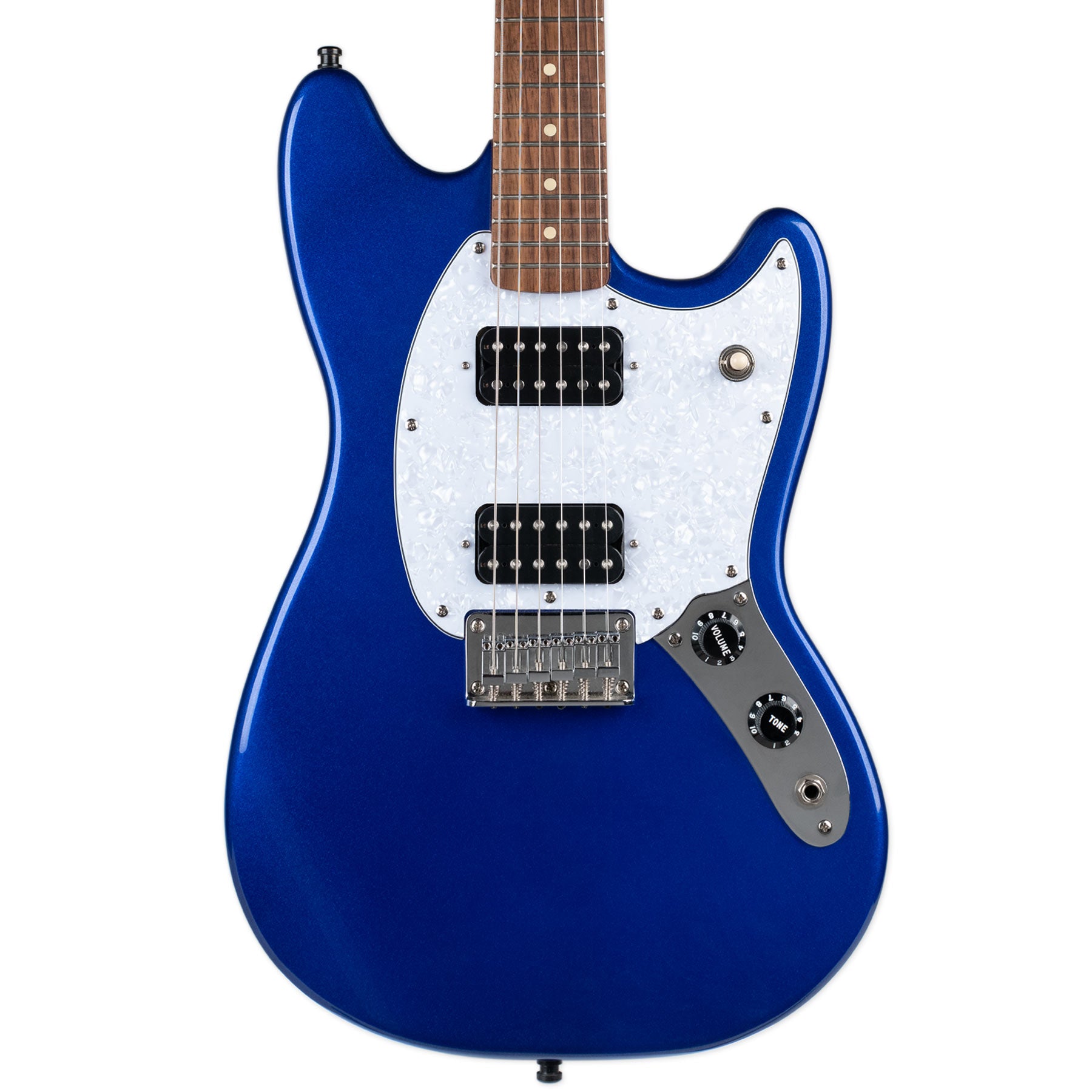 USED SQUIER BULLET MUSTANG HH - IMPERIAL BLUE WITH LOCKING TUNERS AND STRAP LOCKS