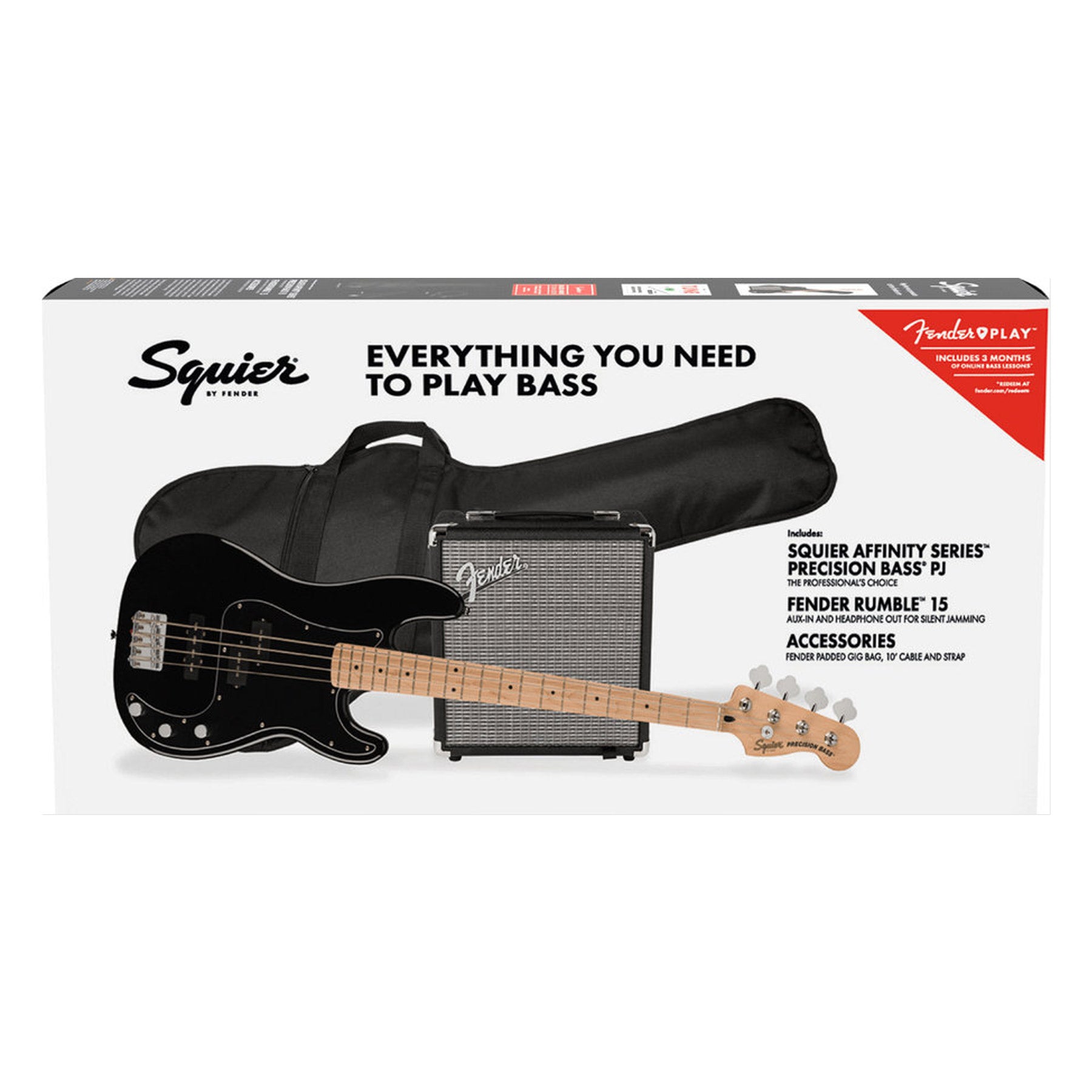 SQUIER AFFINITY SERIES PRECISION BASS PJ PACK - MAPLE FINGERBOARD, BLACK