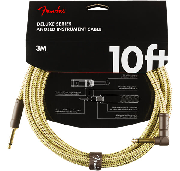 FENDER DELUXE SERIES INSTRUMENT CABLE 10’ TWEED STRAIGHT TO 90