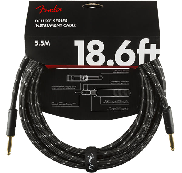 FENDER DELUXE SERIES INSTRUMENT CABLE 18.6’ BLACK TWEED STRAIGHT TO STRAIGHT