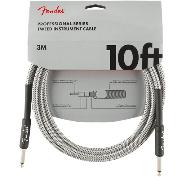 FENDER PROFESSIONAL SERIES INSTRUMENT CABLE 10’ WHITE TWEED STRAIGHT TO STRAIGHT