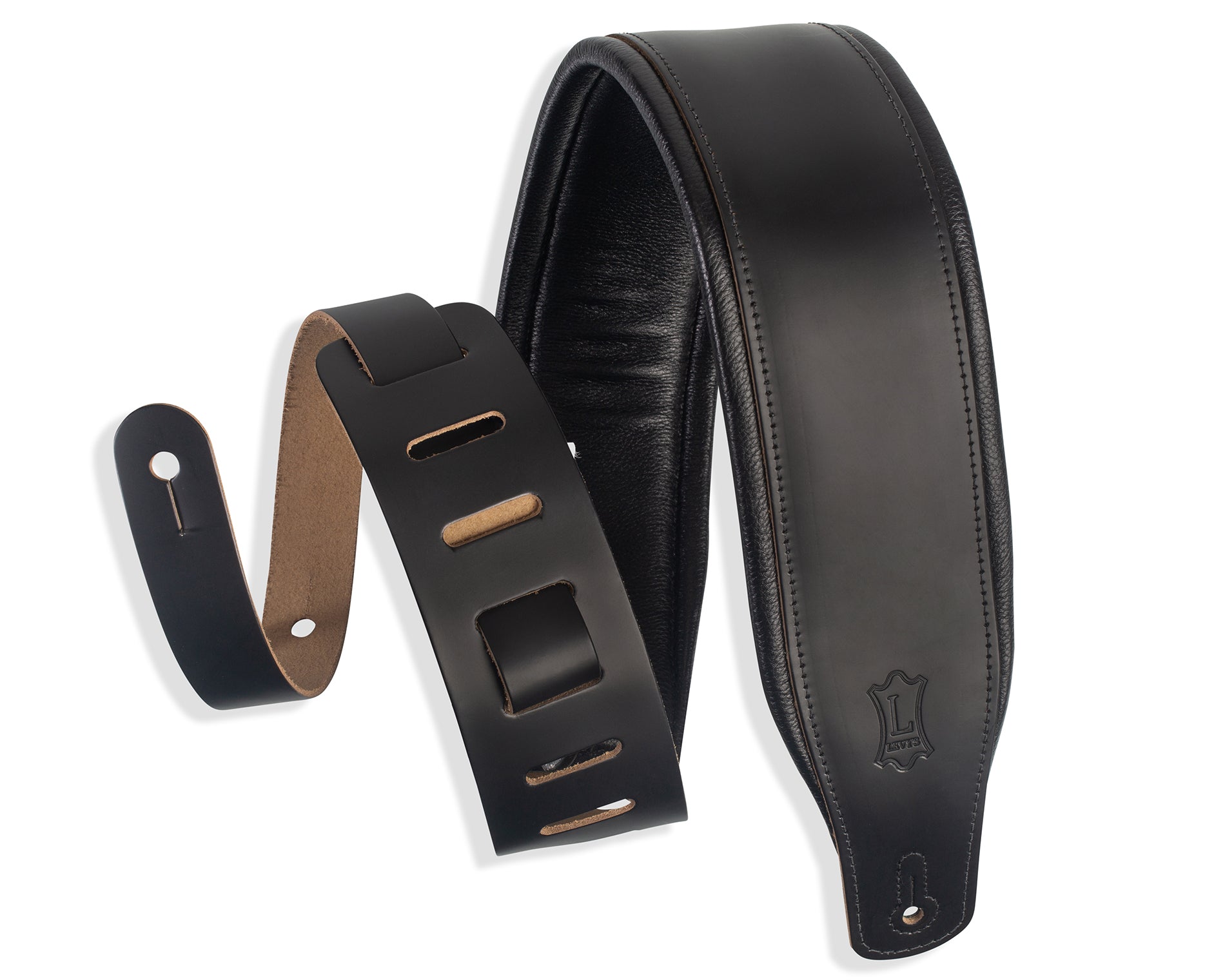 LEVY'S M26PD-BLK 3" PADDED LEATHER GUITAR STRAP - BLACK