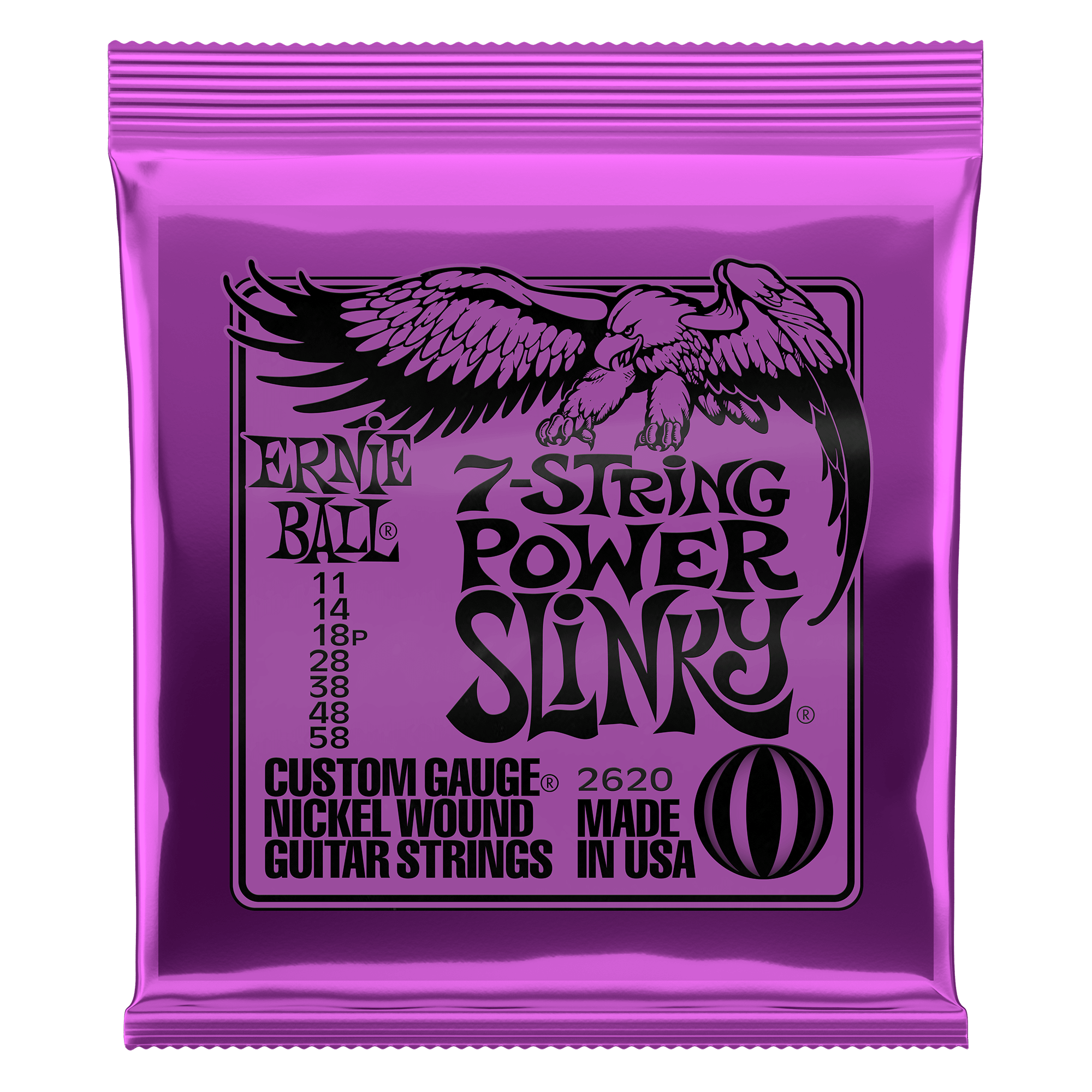 ERNIE BALL 7-STRING POWER SLINKY NICKEL WOUND GUITAR STRINGS 11-58