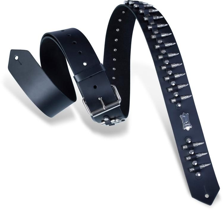 LEVY'S PM28-2B-BLK 2" LEATHER GUITAR STRAP W/ METAL BULLETS