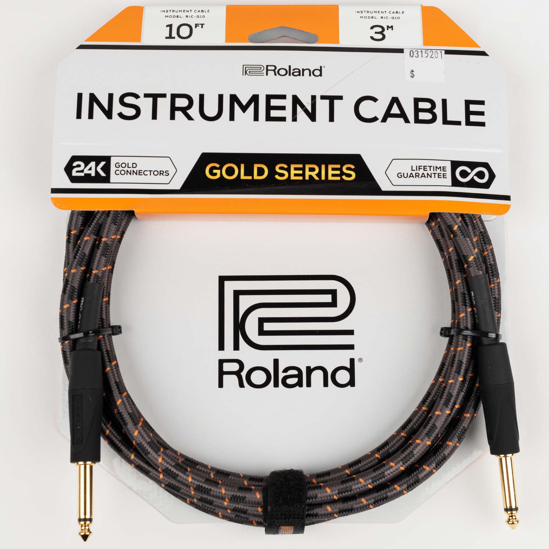 ROLAND INSTRUMENT CABLE BLACK SERIES - 10’ STRAIGHT/STRAIGHT 1/4” JACK