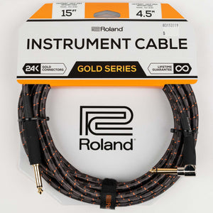 ROLAND INSTRUMENT CABLE BLACK SERIES - 15’ ANGLED/STRAIGHT 1/4” JACK