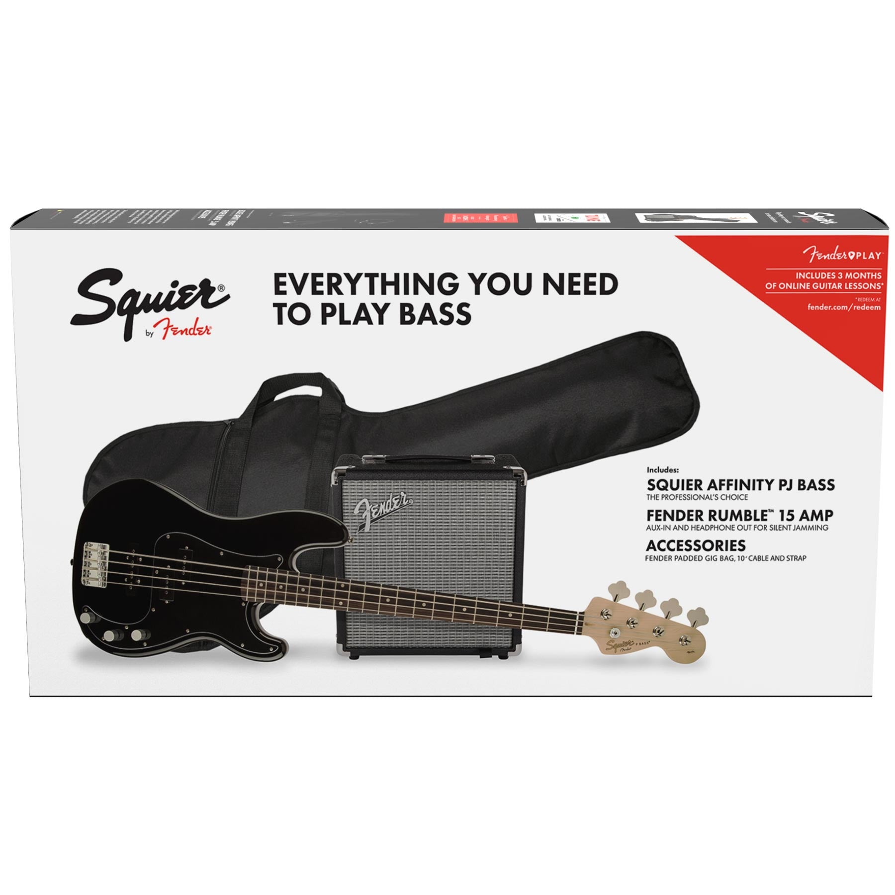 SQUIER AFFINITY SERIES PRECISON BASS PJ PACK - BLACK W/ RUMBLE 15