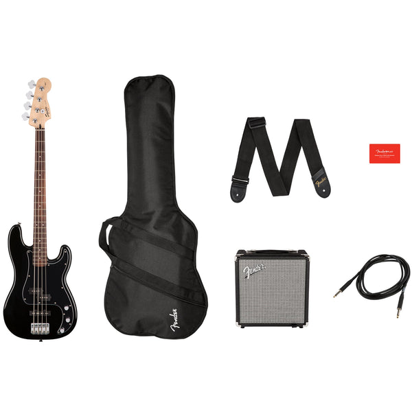 SQUIER AFFINITY SERIES PRECISON BASS PJ PACK - BLACK W/ RUMBLE 15