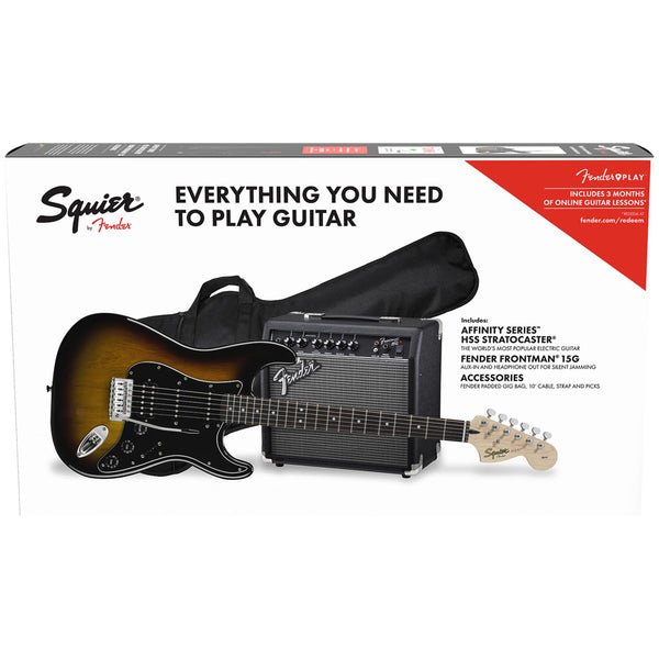 SQUIER AFFINITY STRATOCASTER HSS PACK WITH FENDER 15G AMPLIFIER AND GIGBAG - BROWN SUNBURST