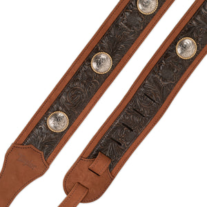 TAYLOR GP300-05C GRAND PACIFIC 3” GUITAR STRAP - BROWN LEATHER/CONCHO