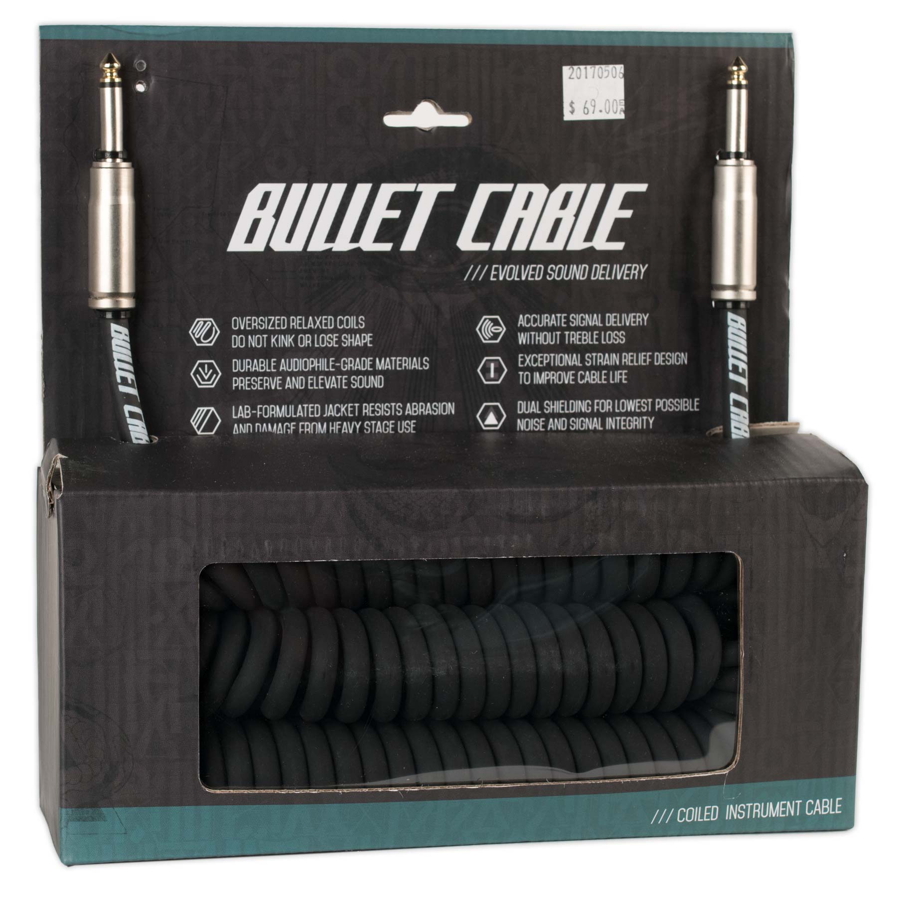 BULLET CABLE 30 COIL CABLE BLACK STRAIGHT/STRAIGHT CONNECTORS