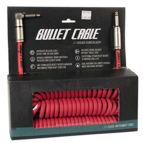 BULLET CABLE 30 COIL CABLE RED STRAIGHT/90 CONNECTORS Stang Guitars