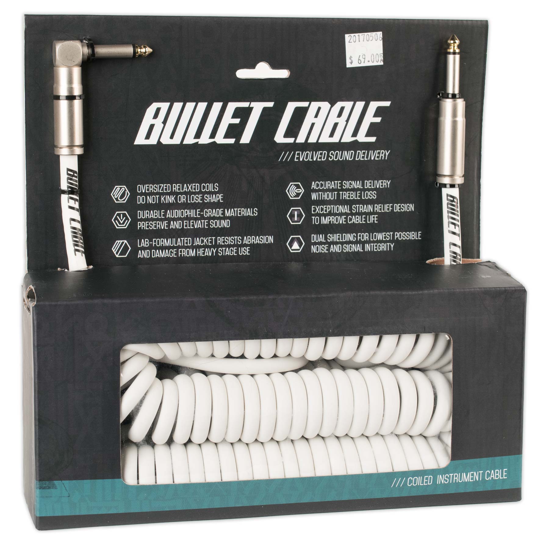 BULLET CABLE 30 COIL CABLE WHITE STRAIGHT/90 CONNECTORS