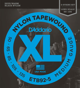 D'ADDARIO TAPEWOUND 5 STRING BASS STRINGS 50-135 MEDIUM LONG SCALE