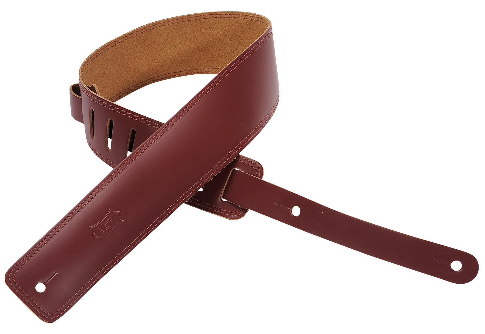 LEVY'S 2.5" LEATHER GUITAR STRAP WITH DOUBLE STITCH BURGANDY