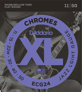D'ADDARIO CHROMES FLAT WOUND ELECTRIC GUITAR STRINGS JAZZ LIGHT 11-50