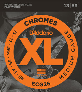 D'ADDARIO CHROMES FLAT WOUND ELECTRIC GUITAR STRINGS MEDIUM 13-56