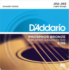 D'ADDARIO PHOSPHOR BRONZE ACOUSTIC GUITAR STRINGS LIGHT .012-.053